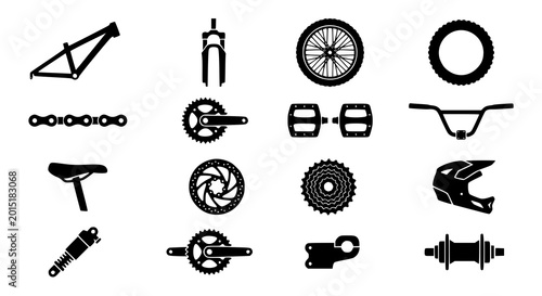 Fotografía Dirt jump mountain bike parts icon set with bicycle component flat vector symbol