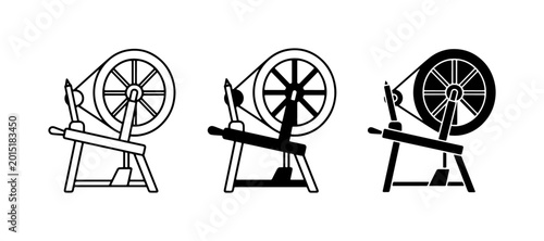 Fotografía Vintage Spinning Wheel Vector Icons, Traditional Textile Craft Tools, Handmade F