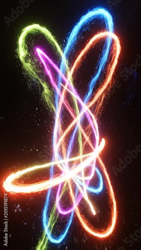 Abstract glowing neon light trails on black background