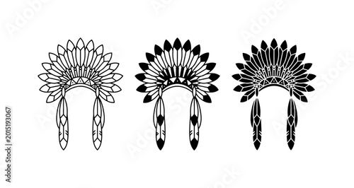 Canvastavla Native American Headdress Icons, Feather War Bonnets, Indigenous Cultural Symbol