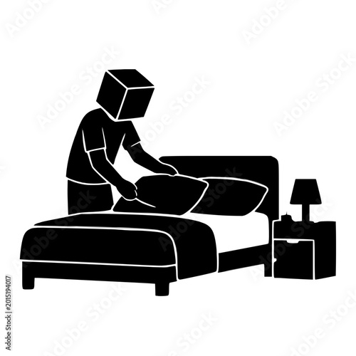 Black Silhouette Cleaning Service Illustration of a Person Cleaning a Bed