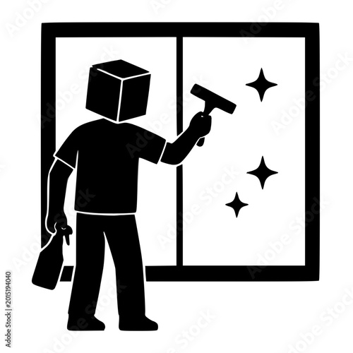 Black Silhouette Window Cleaning Service Illustration