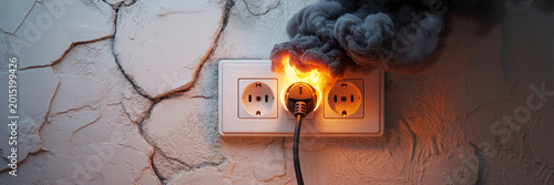 Burning Electrical Outlet Fire Hazard Close-Up