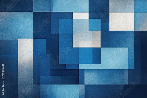 layered textured blue rectangles and squares in a calm geometric abstract composition