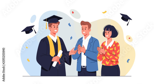 Obraz na płótnie Graduation Ceremony Celebration: Student Receives Diploma from Proud Parents