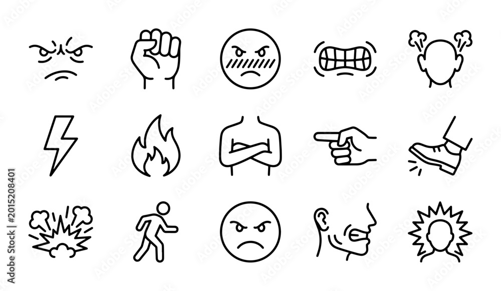 Φωτογραφία Anger Emotion Icons, Aggression Symbols, Frustration Vector Set, Negative Feelin