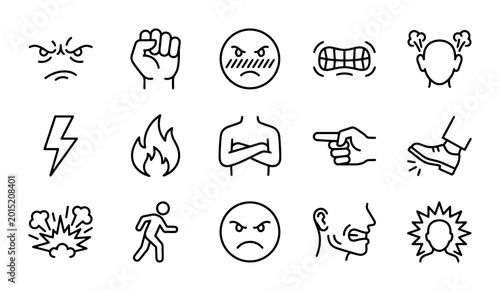 Foto Anger Emotion Icons, Aggression Symbols, Frustration Vector Set, Negative Feelin