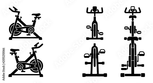 Tableau sur toile Stationary exercise bike silhouette vector set with indoor cycling equipment in