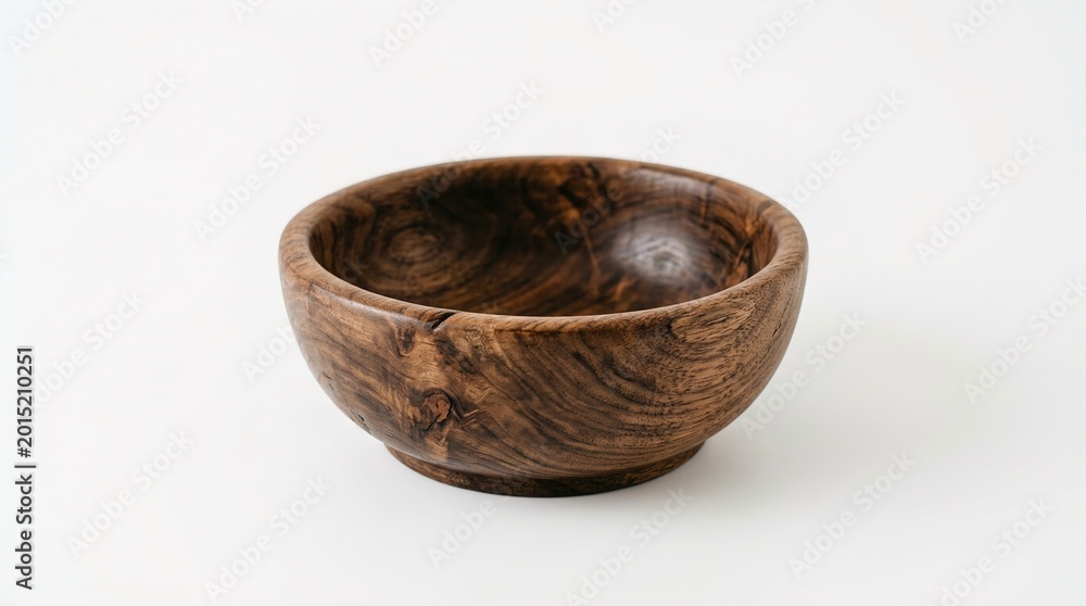 Fototapeta premium Natural Wooden Bowl Isolated on Clean White Background Studio Shot