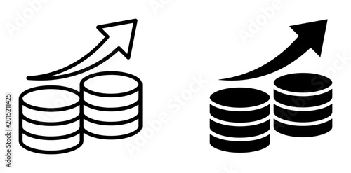 Billede på lærred Financial Growth Icons: Stacked Coins with Upward Arrow, Business Success, Inves
