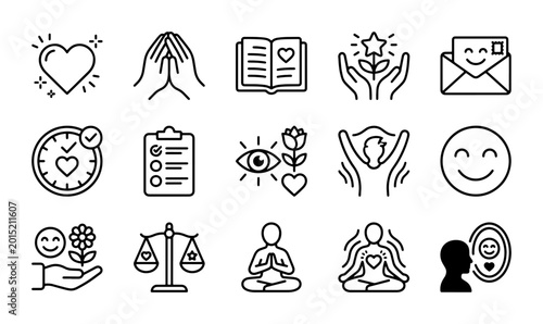 Φωτογραφία Self-Care Icons: Wellness, Mindfulness, and Positive Emotions Vector Set