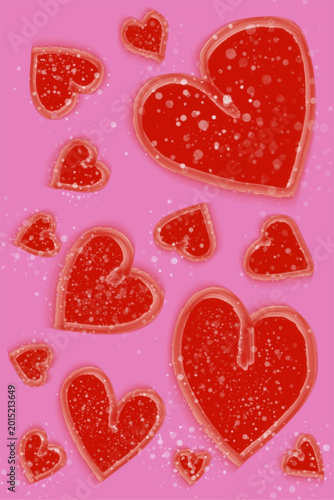 Artistic Red Pattern Illustration on Solid Pink Background