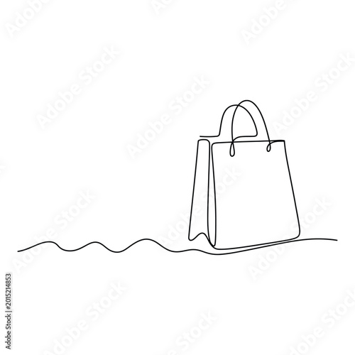An elegant one line drawing depicts a classic shopping bag for modern retail experiences