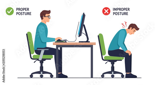 Photos Proper vs Improper Posture at Desk: Ergonomics for Healthy Sitting