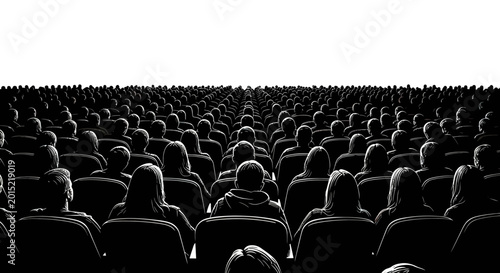 Photos Vector illustration of large crowd of people sitting in a cinema theater or conf
