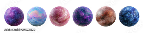 Set of pink and purple planets isolated on transparent background. Concept of universe, galaxies and planets.