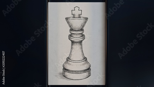 Hand-Drawn Sketch of a Chess King Piece with Intricate Details and Design