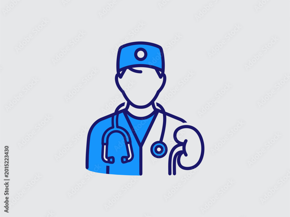 Fototapeta premium Doctor with Stethoscope and Kidney Illustration.