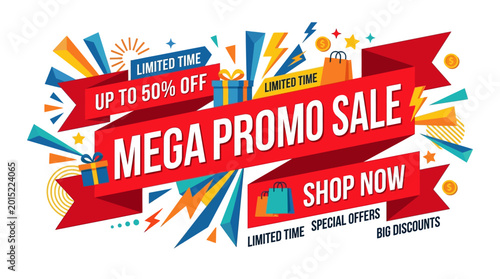 Colorful Mega Promo Sale Advertisement.