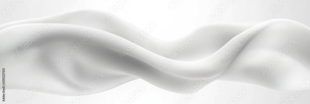 Fototapeta premium flowing white silk fabric waves with soft folds and shadows on a light background, graceful and serene