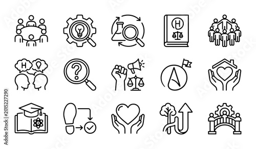 Tableau sur toile 15 Business Icons: Teamwork, Research, Law, Ideas, Growth, Community, Ethics, Ed