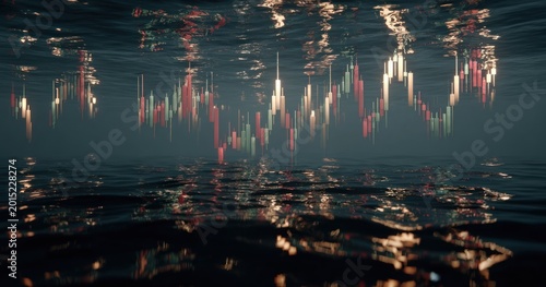 Stock market graph submerged in water financial crisis concept