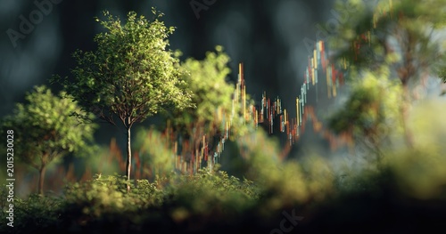 Trees and financial chart concept of growth investment and environment