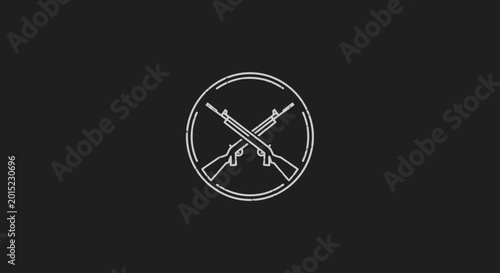 Sleek and modern graphic design of a circular emblem with two crossed rifles, representing strength, protection, and marksmanship for various applications