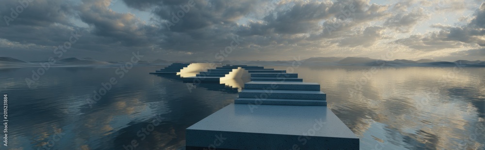 Fototapeta premium Stairway to the light a surreal scene of stairs leading into the sky