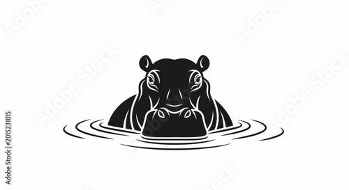 Black hippopotamus, animal icon, wildlife illustration, vector graphic