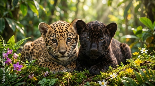 Adorable Baby Spotted and Black Jaguars - Masterpiece Cute Wildlife.

