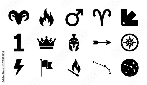 Schilderij op canvas Zodiac Symbols, Astrology Icons, Celestial Signs, Aries, Ram, Fire, Compass, Cro