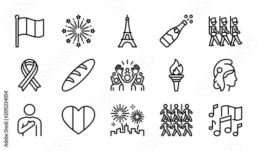 Foto French Icons Set, Bastille Day Symbols, Paris Landmarks, Celebration Elements, V