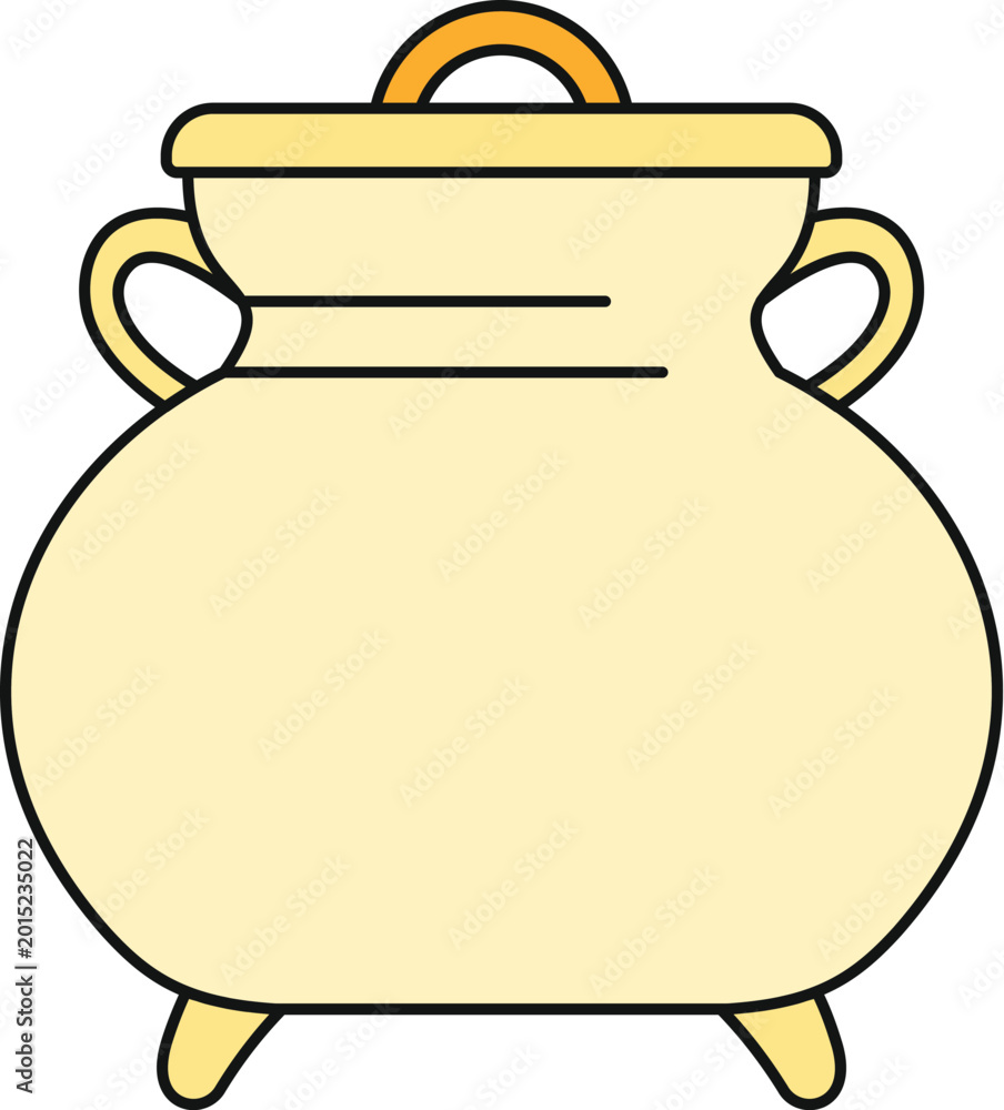 Fototapeta premium Golden cauldron pot with lid and handles, empty for wealth concept