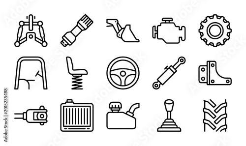 Foto Tractor Parts Icons, Agricultural Machinery Components, Vehicle Mechanics, Engin