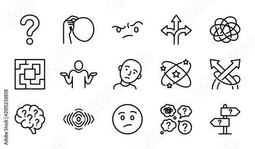 Cuadro en lienzo Dilemma Icons, Confusion Symbols, Decision Making Vector Set, Problem Solving Gr