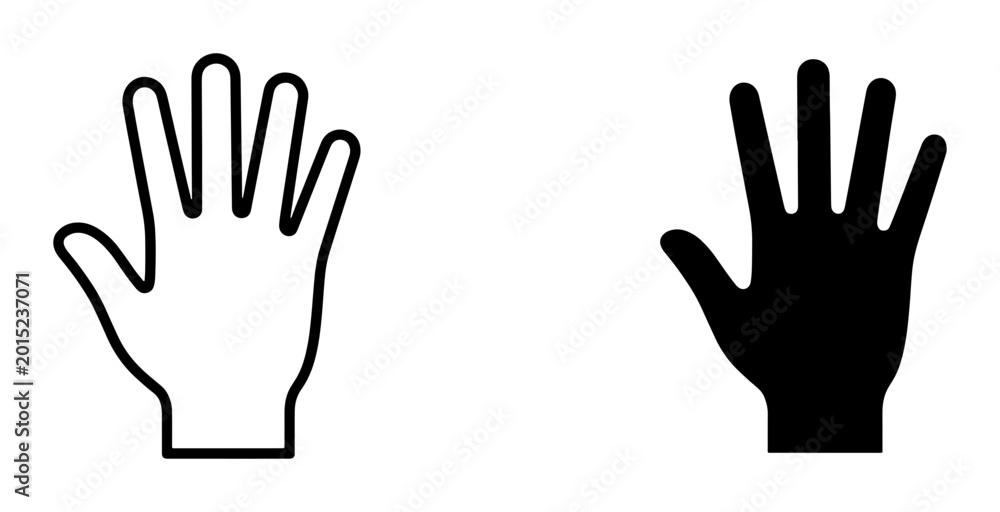 Fototapeta premium Hand Icons: Open Palm Outline and Silhouette, Vector Graphics for Communication and Signals