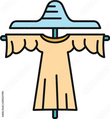 Quadro em tela Scarecrow standing as a bird deterrent in a rural farming field