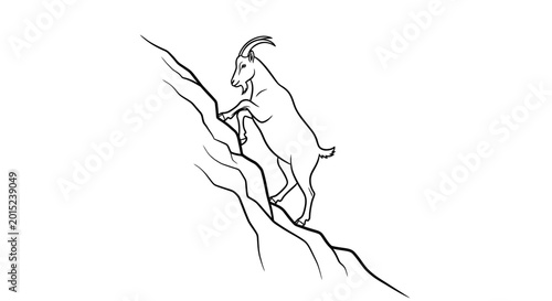 Goat climbing mountain, adventure animal, black line art, vector illustration, wildlife climbing