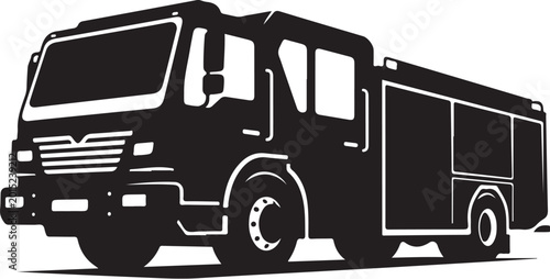 Black fire truck, emergency vehicle, silhouette illustration, vector graphics