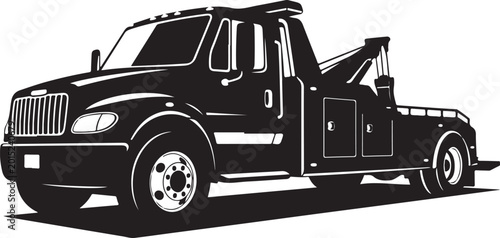 Foto Tow truck, flatbed truck, vehicle silhouette, black and white illustration, tran