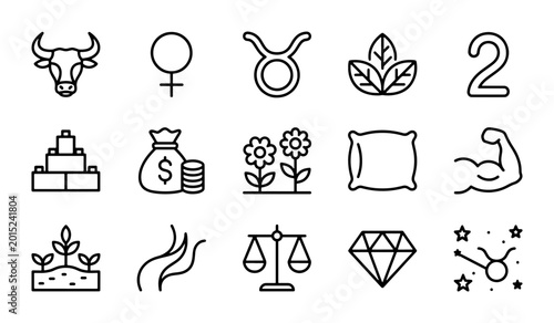 Bild auf Leinwand Taurus Zodiac Icons, Astrology Symbols, Celestial Signs, Horoscope Elements, Vec