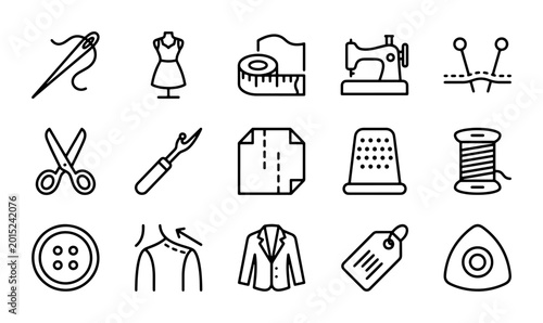 Foto Sewing Icons Set, Tailoring Tools Collection, Fashion Design Elements, Crafting