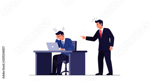 Bilde på lerret Vector flat design illustration of a stressed businessman being reprimanded by h