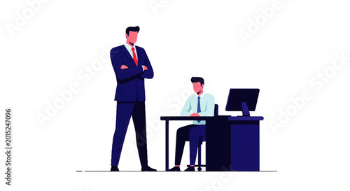 Tableau sur toile Vector flat design illustration of a tall businessman standing over a seated emp