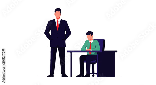 Foto Vector flat design illustration of a tall confident businessman standing over a