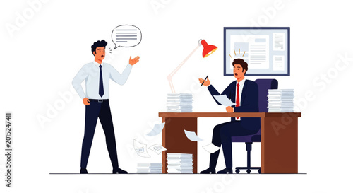 Bild auf Leinwand Vector flat design illustration of a stressed businessman overwhelmed by paperwo