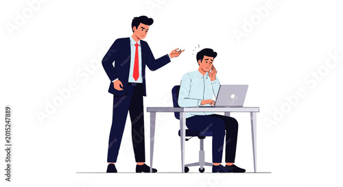 Εκτύπωση καμβά Vector flat design illustration of a frustrated employee being reprimanded by a
