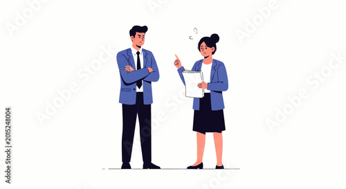 Tableau sur toile Vector flat design illustration of a frustrated businesswoman arguing with a sto