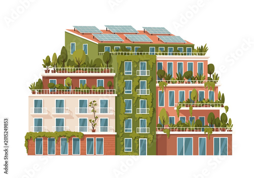 Green wall on large building exterior.
